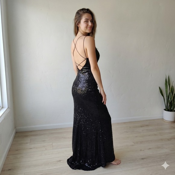 B. Darlin Dresses & Skirts - B. Darlin Womens Gown 9 10 Black Sequin V-Neck Open Back Prom Formal Glam Prom